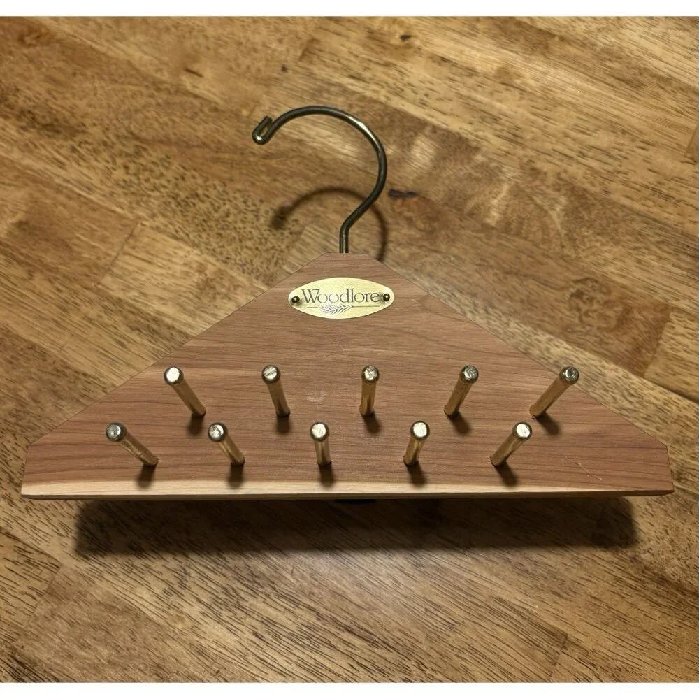 WOODLORE Wooden Cedar Tie‎ And Belt Hanger Closet Organizer - Brass Hooks & Pegs